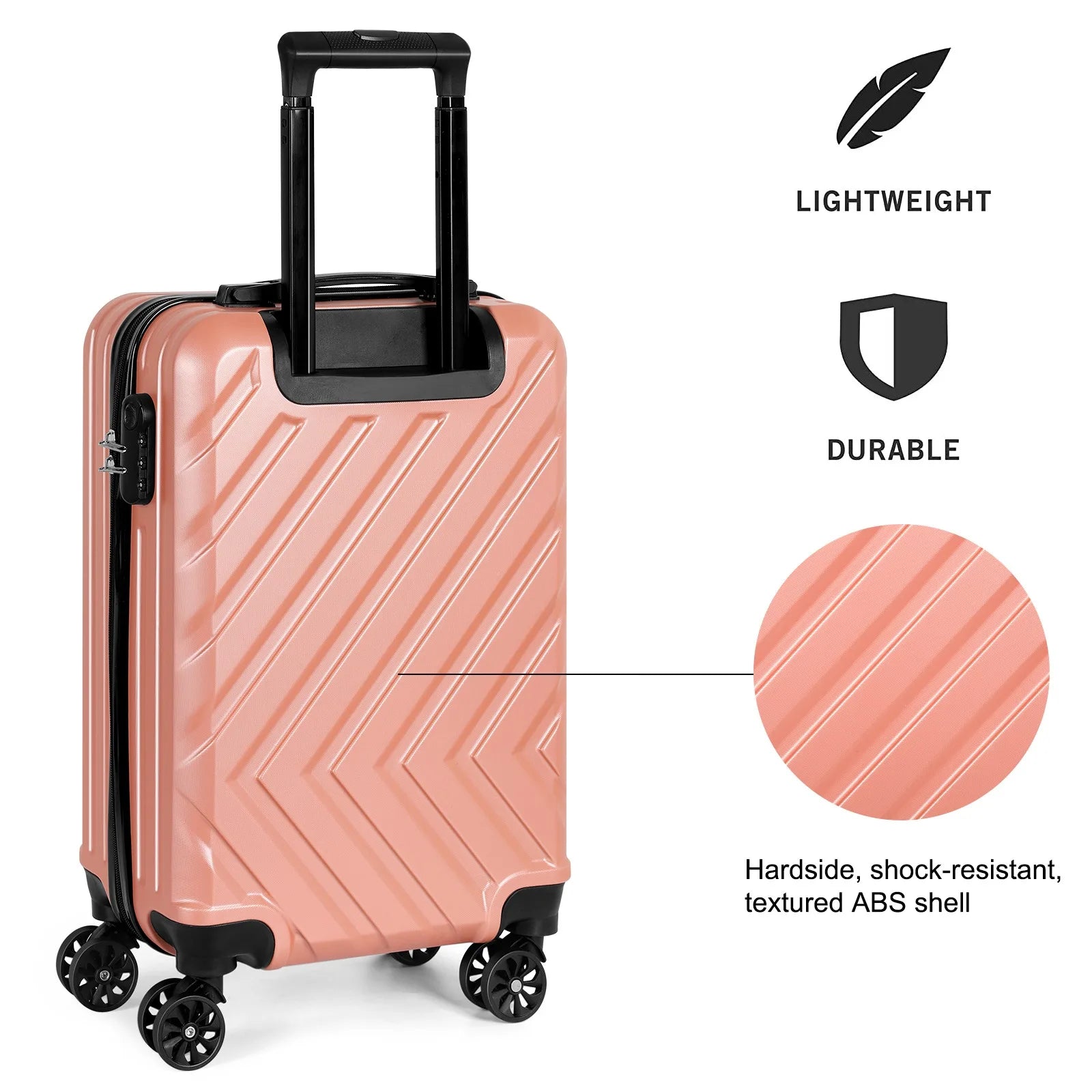 Sleek Stylish Carry-on Suitcase with 20" Handles, Spinner Wheels and TSA Lock