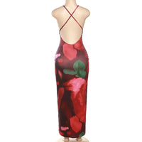 Sexy Women's Fashion Backless Long Mixed Print Summer Dress