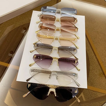 Beautiful Rimless Hollow Triangle Cat Eye F Accent UV400 Unisex Sunglasses