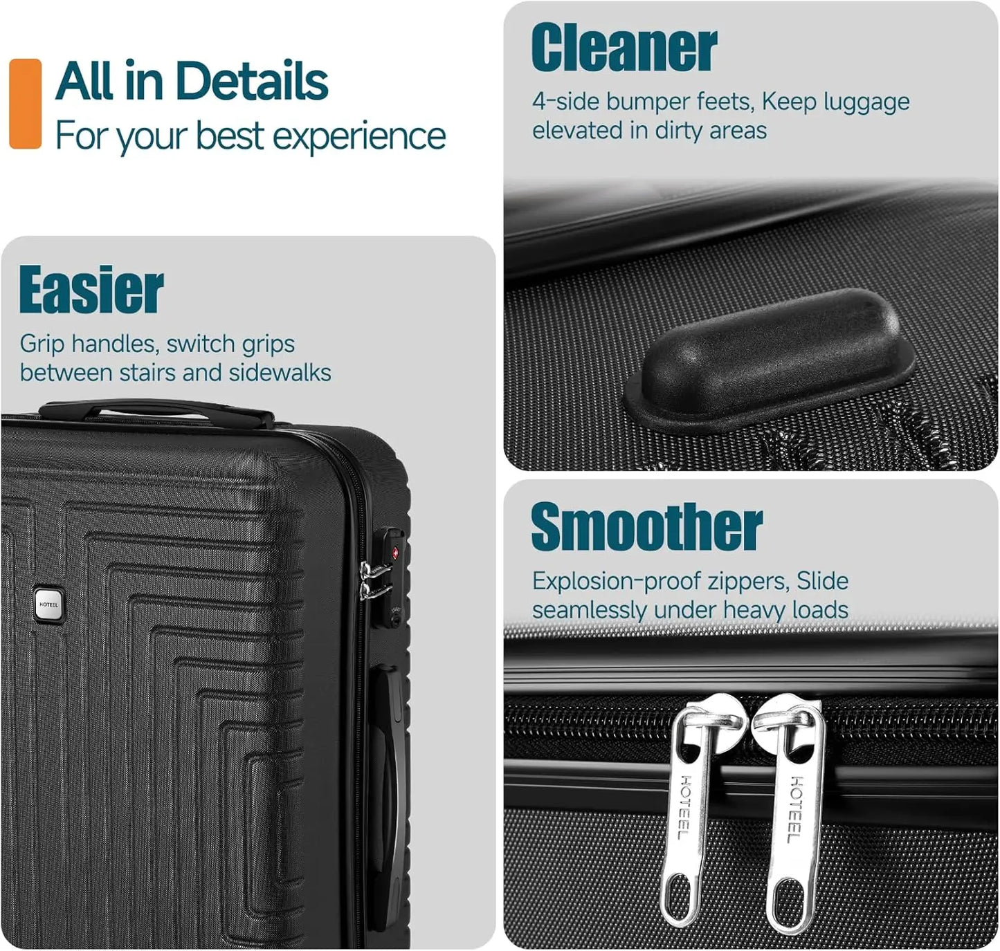 Premium 3-Piece Luggage Set - ABS+PC Hardshell Suitcase with TSA Lock & Matching Travel Bags