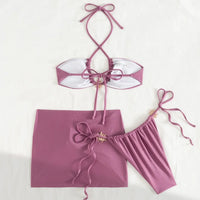 Sexy Golden Sun Accent 3 Pcs Bikini Swimsuit & Cover Up Skirt Set