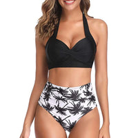Sexy Padded Push-Up Bra & High Waisted Floral Print Bikini Bottom Women's Swimsuit