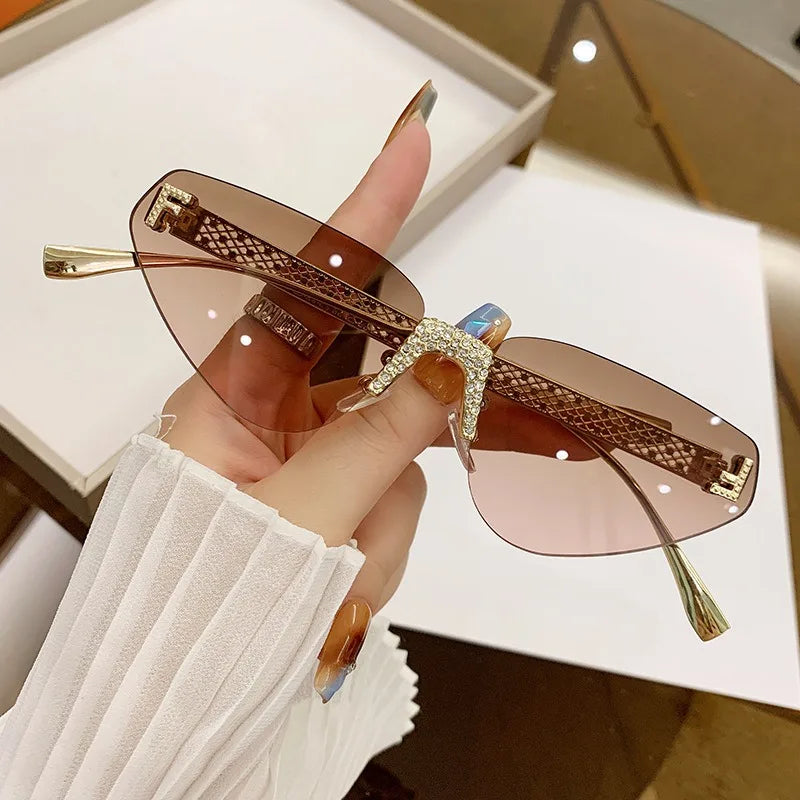 Beautiful Rimless Hollow Triangle Cat Eye F Accent UV400 Unisex Sunglasses