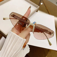 Beautiful Rimless Hollow Triangle Cat Eye F Accent UV400 Unisex Sunglasses