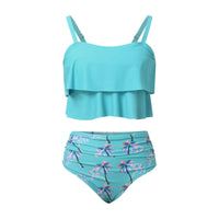 Fashion Full Coverage Women's Ruffle Top & High Waisted Bikini Swimsuit