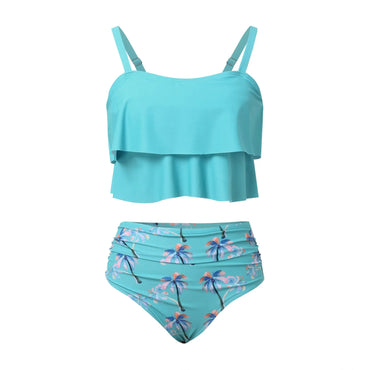 Fashion Full Coverage Women's Ruffle Top & High Waisted Bikini Swimsuit