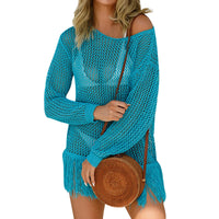 Beautiful Bohemian Style Long Sleeve Knitted Women's Beach Dress Cover-Up Dress