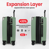 Sleek PP Hard Shell Lightweight Expandable Suitcase Set with Spinner Wheels & TSA Lock - 20"/24"/28"