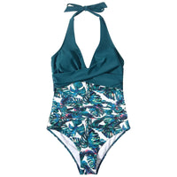 Beautiful Appliques Deep V-Neck Push Up Tummy Control Monokini Swimsuit