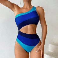 Sexy Cutout Color Block One Shoulder Monokini Swimsuit