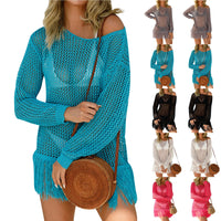 Beautiful Bohemian Style Long Sleeve Knitted Women's Beach Dress Cover-Up Dress
