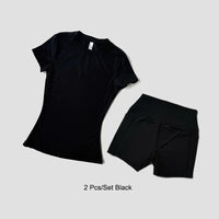 Cute Women's Seamless Short Sleeve Top & Gym Shorts Set