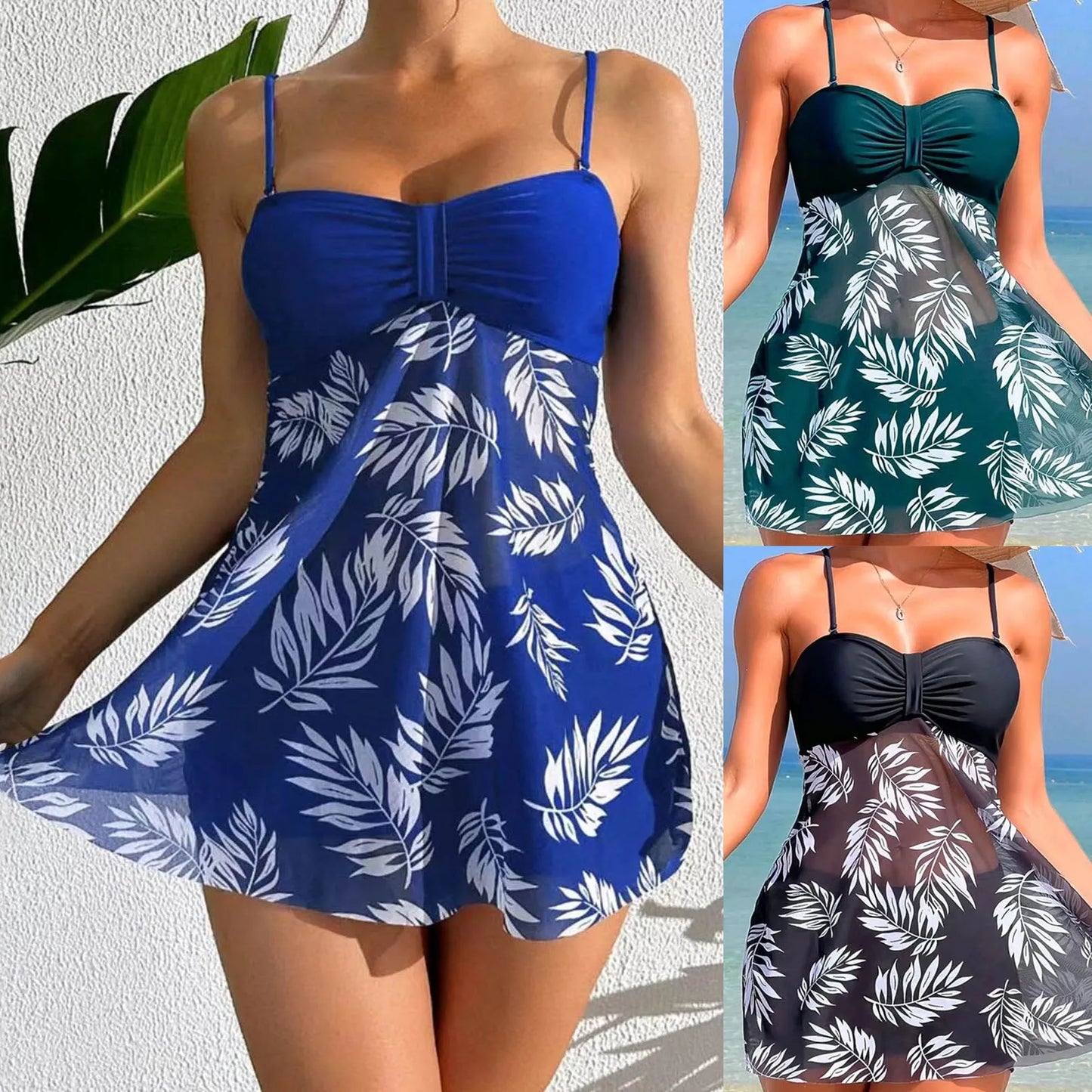 Beautiful Leaf Print Women's Tankini Swimsuit