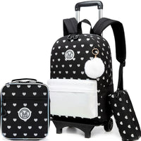 Cute 3PCS Rolling Backpack For Girls - Ribbon Bow Girls Trolley Backpack