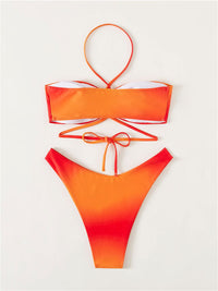 Orchid - Sexy Orange Gradient 3 Piece Halter Push Up Bikini & Mesh Skirt Swim Set