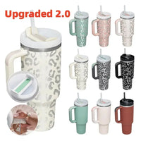 Cute Metallic Animal Print 40oz Insulated Thermal Travel Tumbler with Straw and Handle