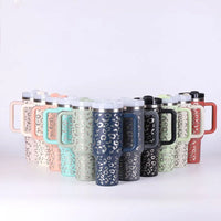 Cute Metallic Animal Print 40oz Insulated Thermal Travel Tumbler with Straw and Handle