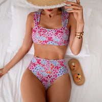 Sexy Vintage Floral Print High Waisted Women's Bikini Swimsuit