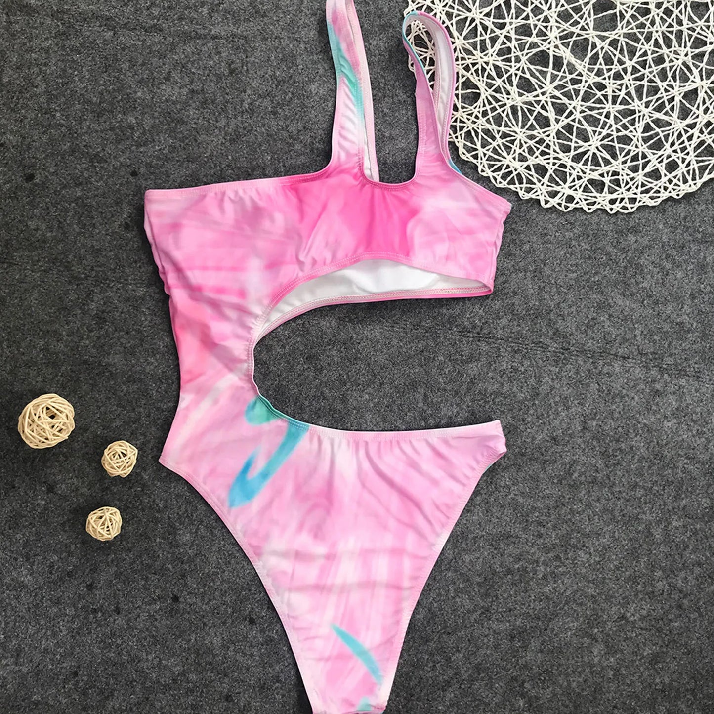 Sexy Multicolor Hollow Out One Shoulder Monokini Swimsuit