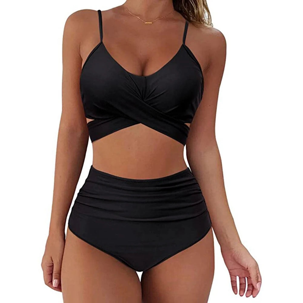 Sexy Criss Cross Top & High Waisted Women's Bikini Swimsuit