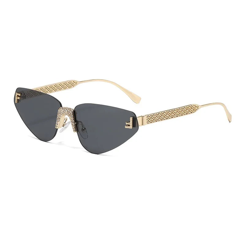 Beautiful Rimless Hollow Triangle Cat Eye F Accent UV400 Unisex Sunglasses