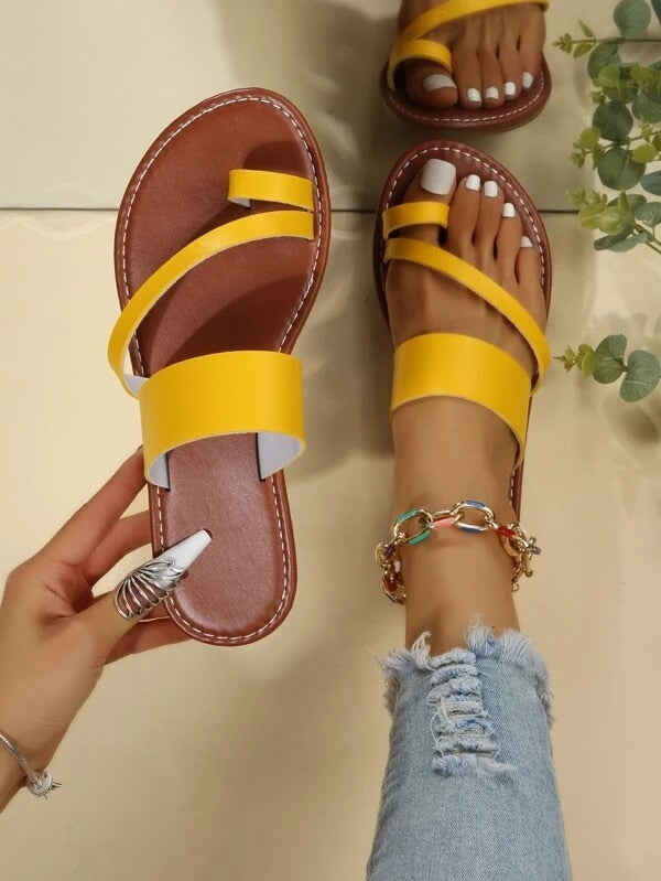 Summer Fashion Solid Color Flat Sandals