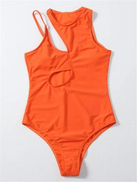 Liz - Sexy Neon Orange High Neck Cutout Monokini Swimsuit