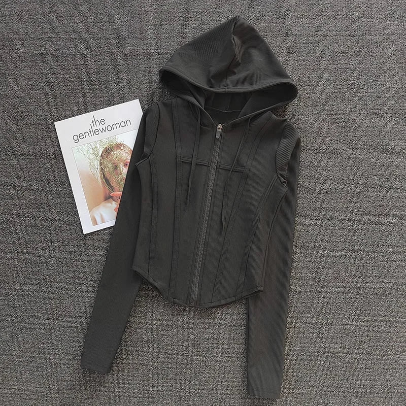 Cute Women's Long Sleeve Cropped Sports Yoga Hoodies