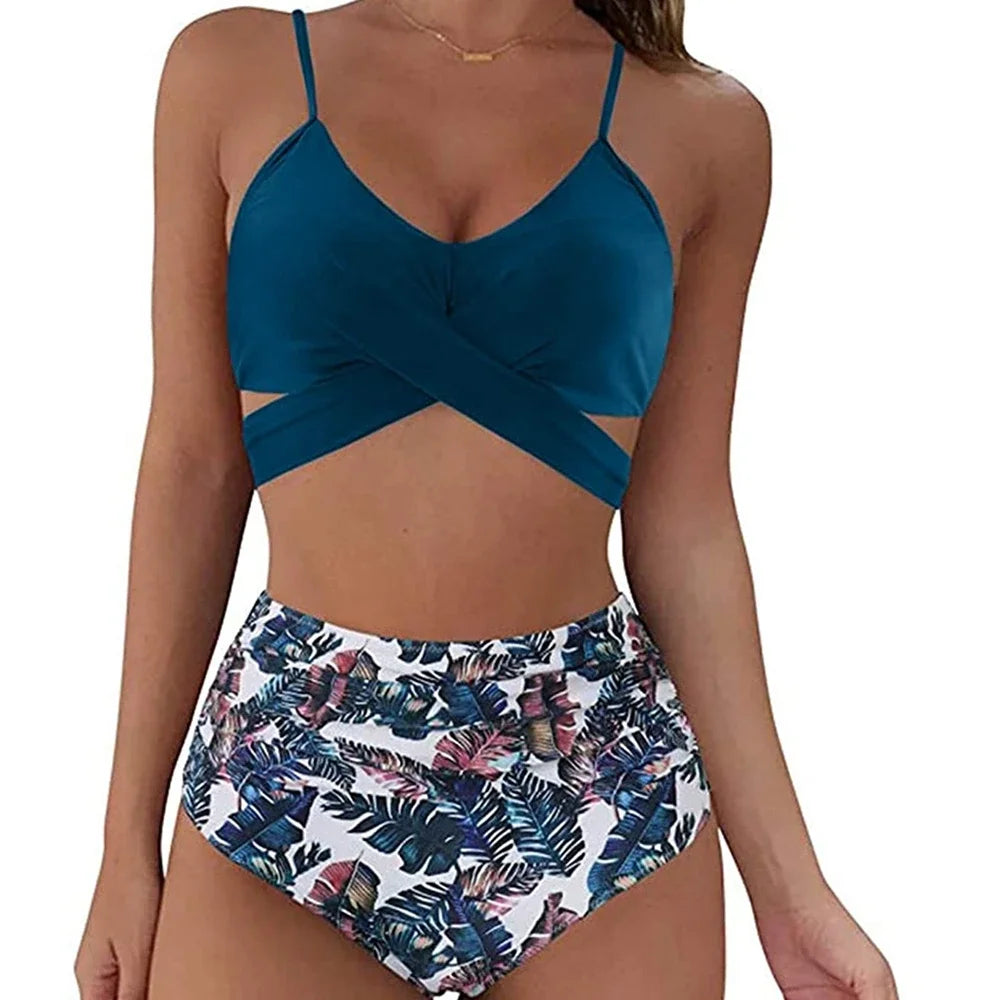 Sexy Criss Cross Top & High Waisted Women's Bikini Swimsuit