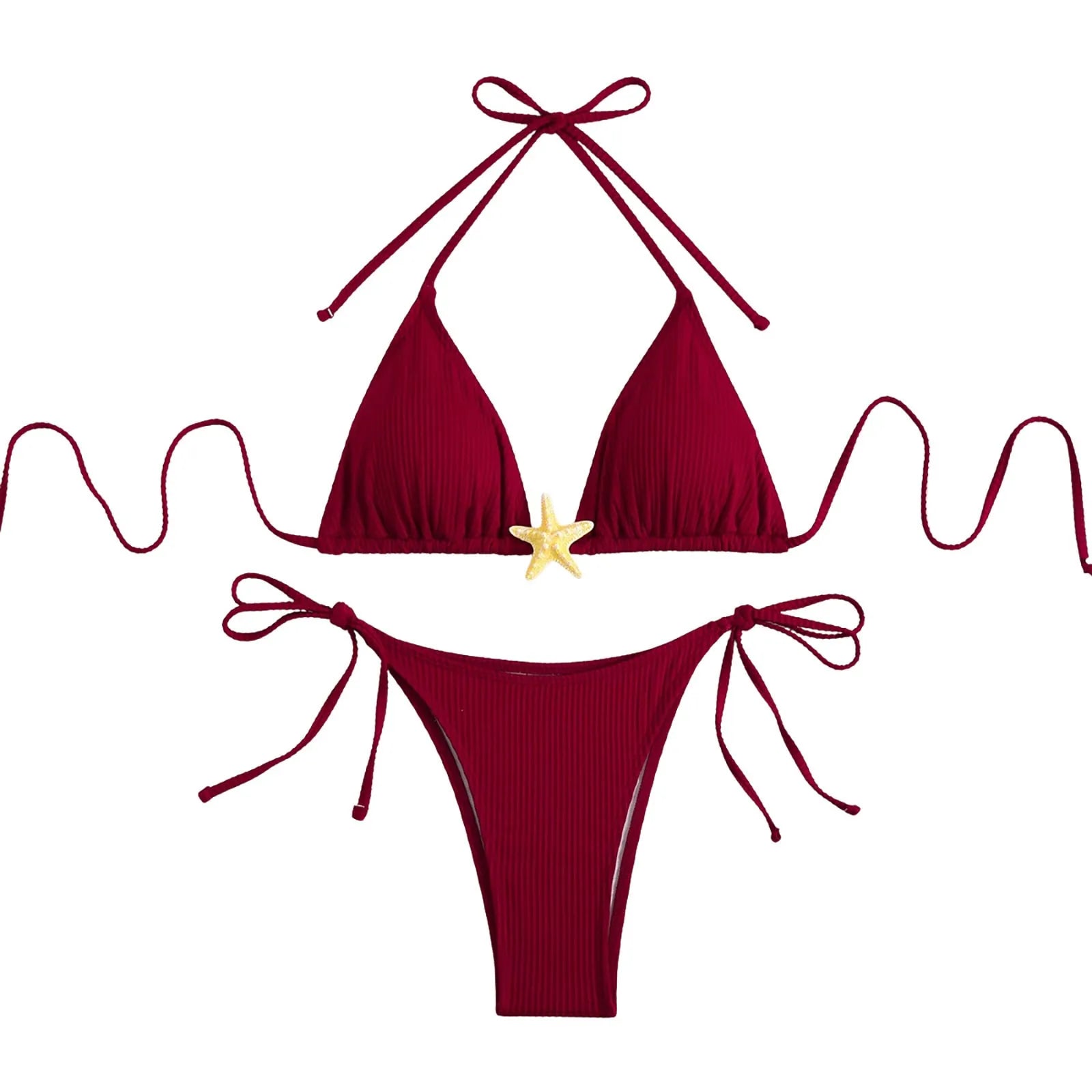 Sexy Halter Solid Color Star Accent Women's String Bikini Swimsuit