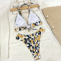 Sexy Leopard Print Chan Accent High Waisted Brazilian Bikini Swimsuit