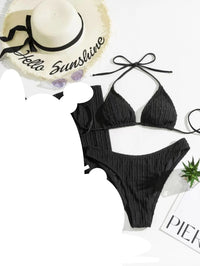 Sexy Jacquard Textured Drawstring Women's Bikini Swimsuit