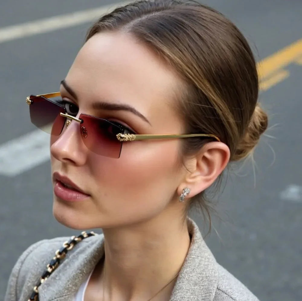 Designer Luxe Square Rimless UV400 Protection Women's Sunglasses