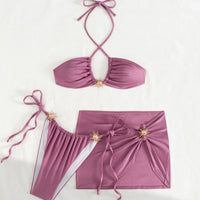 Sexy Golden Sun Accent 3 Pcs Bikini Swimsuit & Cover Up Skirt Set