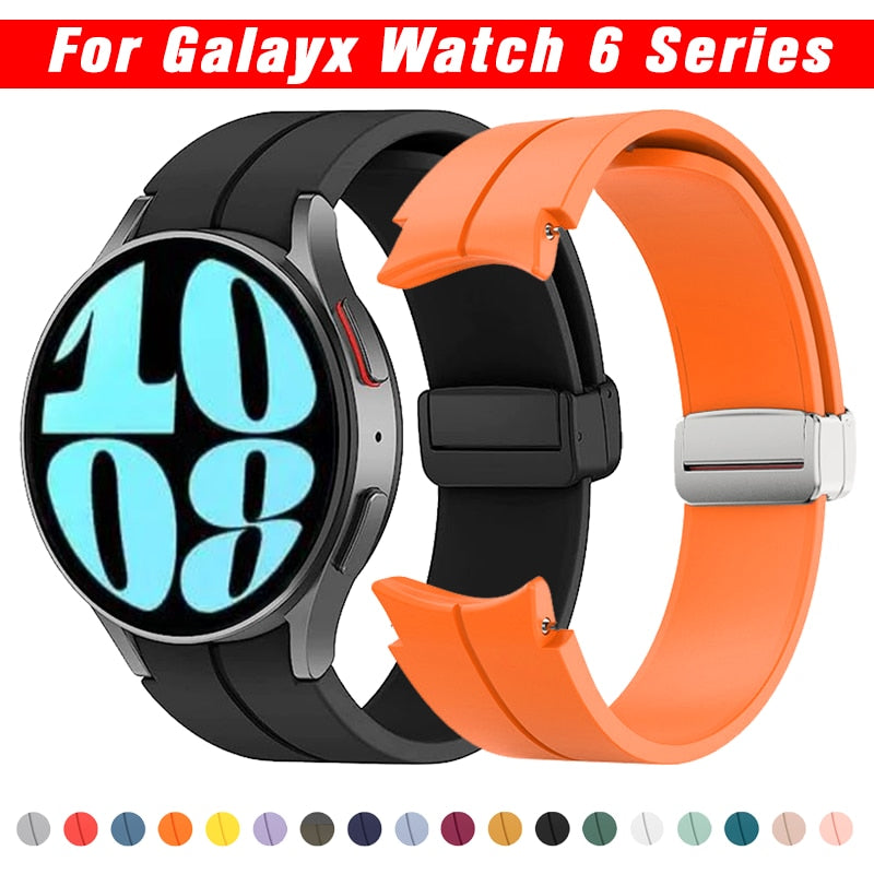 Original Silicone Band for Samsung Watch 6 40MM 44MM Sport Rubber Band Magnetic Buckle for Galaxy Watch 6 Classic 43MM 47MM