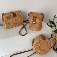 Round - Classic Handwoven Adjustable Strap Rattan Large-Capacity Durable Handbags