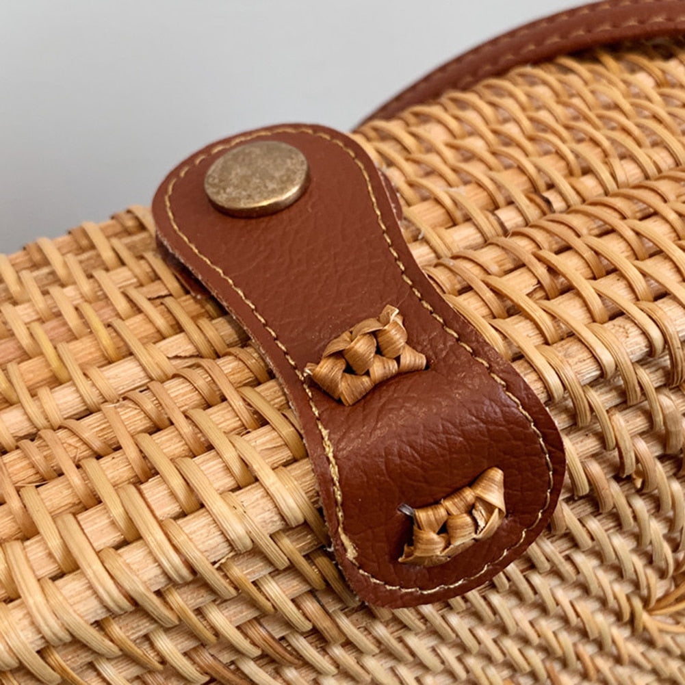 Round - Classic Handwoven Adjustable Strap Rattan Large-Capacity Durable Handbags