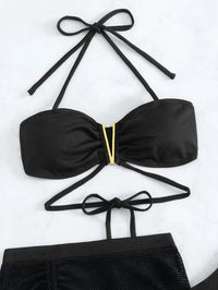 Sexy Gold V Design Halter Bikini Women's Swimsuit and Coverup Skirt Set
