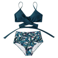 Sexy Criss Cross Top & Floral Print High Waisted Women's Bikini Swimsuit