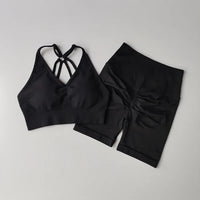 Cute High Waist Women's Top & Shorts 2 Pcs Sports Yoga Set