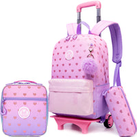 Cute 3PCS Rolling Backpack For Girls - Ribbon Bow Girls Trolley Backpack