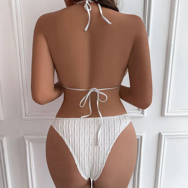 Sexy Jacquard Textured Drawstring Women's Bikini Swimsuit