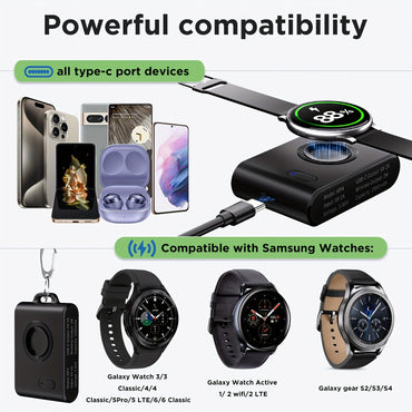 2000mAh Magnetic Ultra-Compact Portable Keychain Mini Power Bank Travel Charger for Samsung Galaxy Watch 6/ 6 Classic/ 5/ 5Pro/ 5 LE/ 4/ 4 Classic/ 3/ 3Classic/ Active 2/ S4/ S3