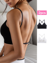 2pcs Viscose High Stretch V-Neck Seamless U-Back Design Breathable Sports Bra Set