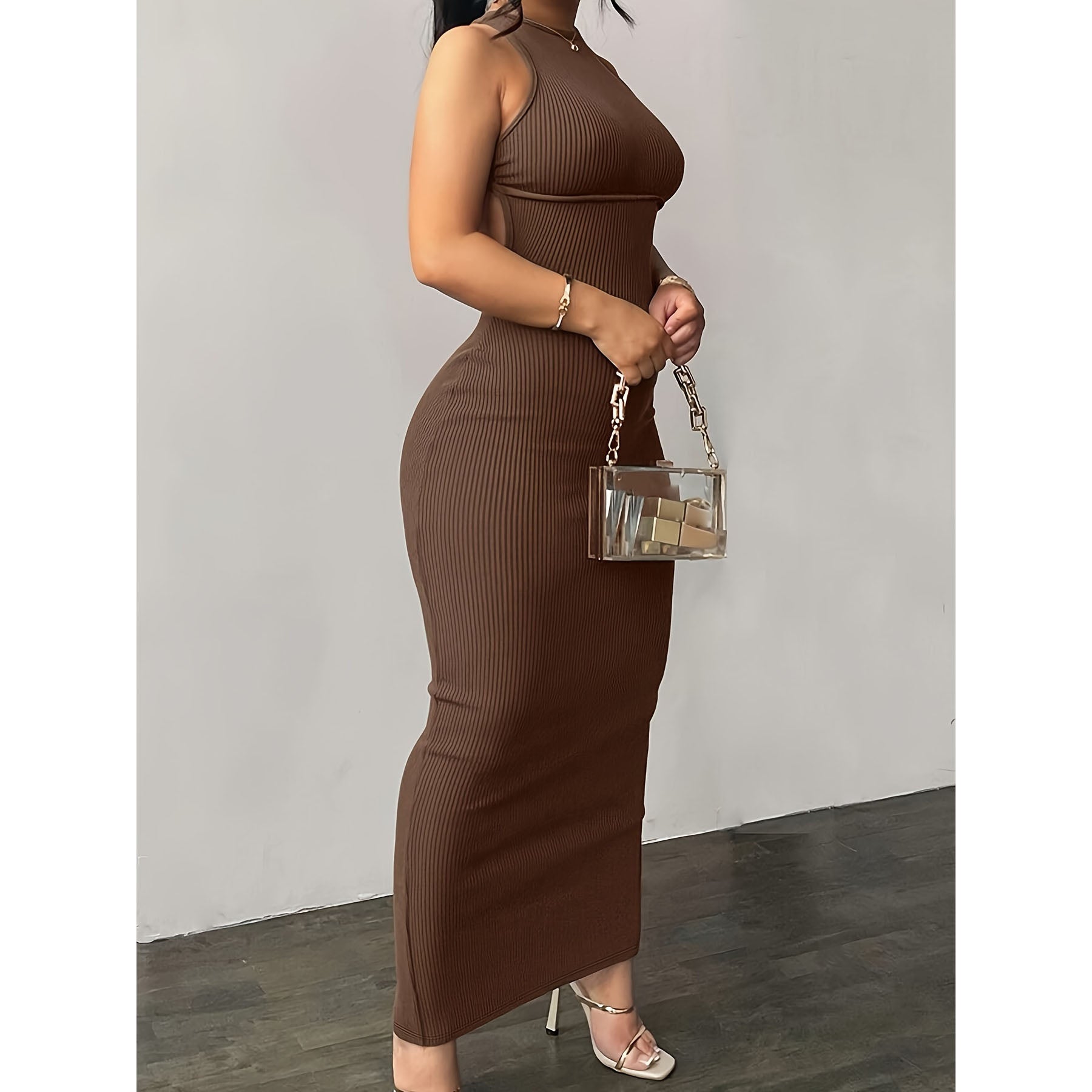 Sexy Ribbed Form-Fitting Silhouette Long Bodycon Dress