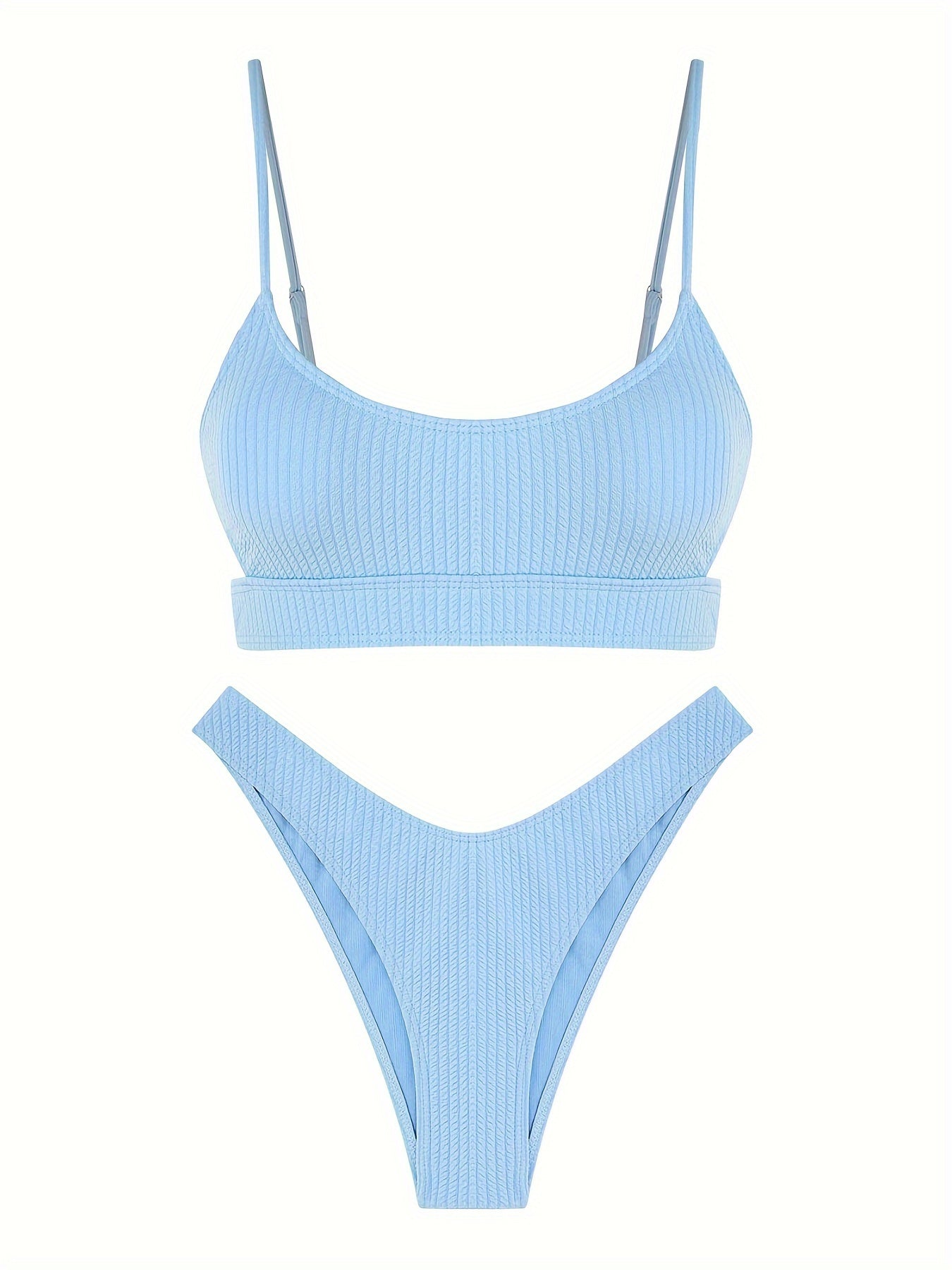 Sexy High Cut Ribbed Cut Out Side Bra & Bikini Swimsuit