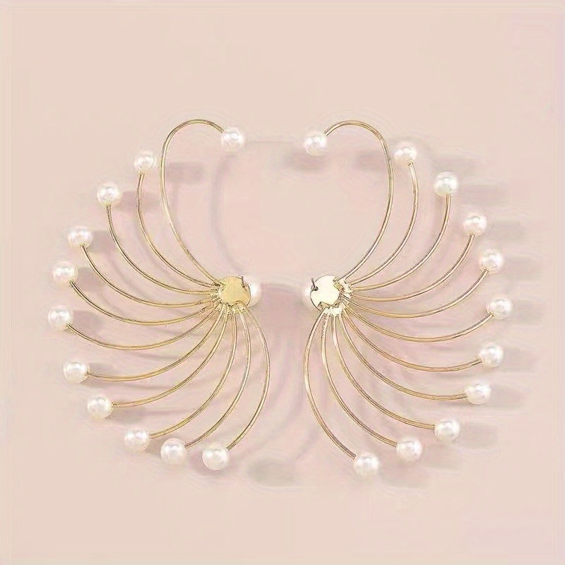 Unique Fashion Fan-shaped Pearl Geometric Exaggerated Earrings