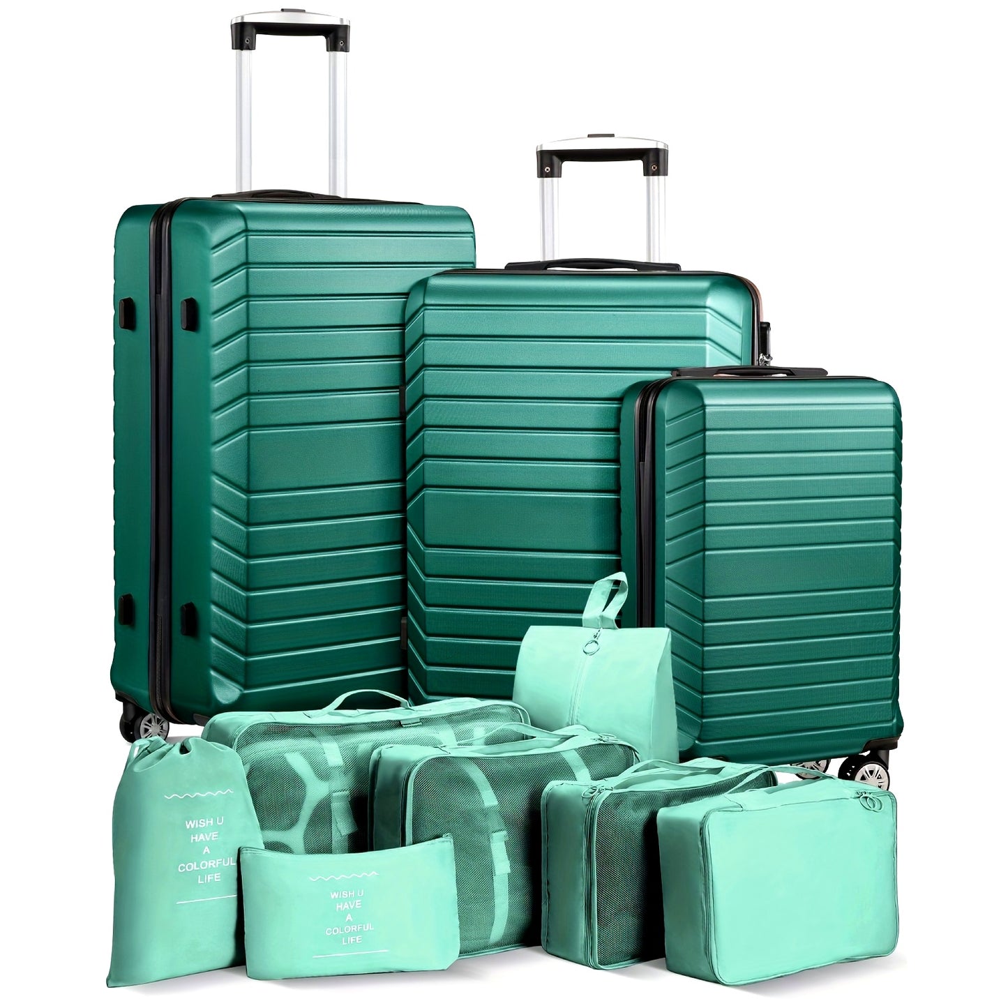 Beautiful 10 Piece Luggage Set (3 Suitcases + 7 Storage Bags) - Large Capacity Luggage With Telescoping Handle, Extra Thick ABS Durable Hardshell With Double 360° Spinner Wheels