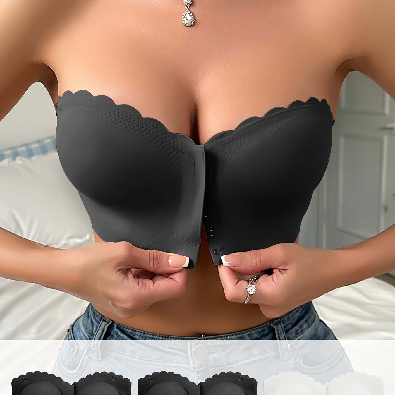 3 Pieces Multi-Colored Front Buckle Strapless Invisible Wrap Bra