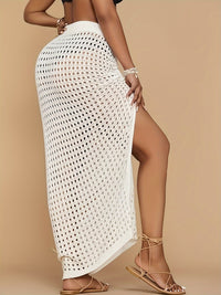 New Knit Drawstring Long Crochet Cover Up Skirt